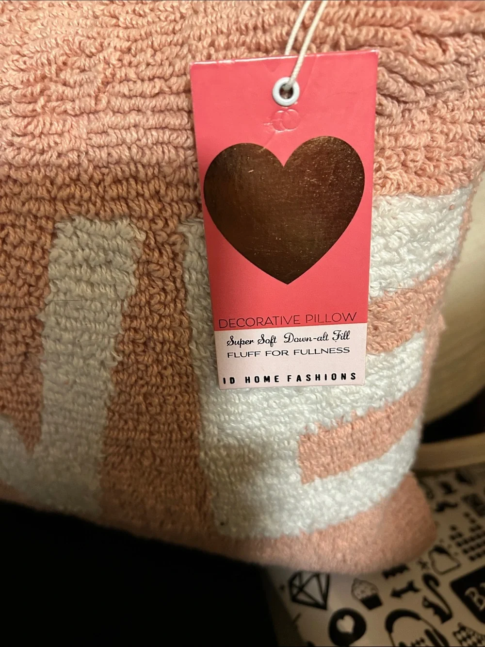 Plush Pink 'LOVE' Hooked Accent Pillow with Red Heart